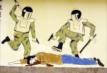 العنف ضد المدنيين - جرافيتي نقلاً عن الجزيرة نت