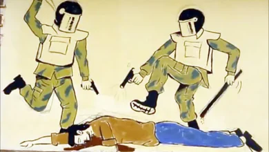 العنف ضد المدنيين - جرافيتي نقلاً عن الجزيرة نت
